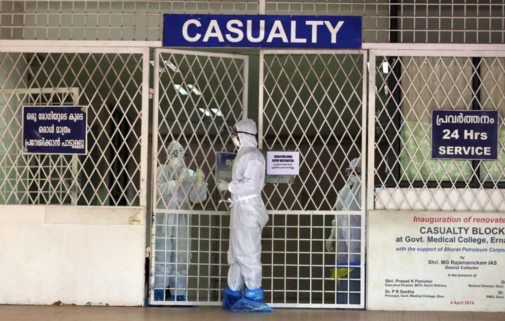 Health officials at the isolation ward of Ernakulam Medical College in Kochi on Tuesday. A 23-year-old man in Ernakulam district has tested positive for Nipah virus infection. Around 86 people who were in close contact with the suspected patient are under observation; Image Source: ANI Photo