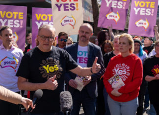 PM Anthony Albanese at Yes campaign rally; Image Source; Twitter @AlboMP