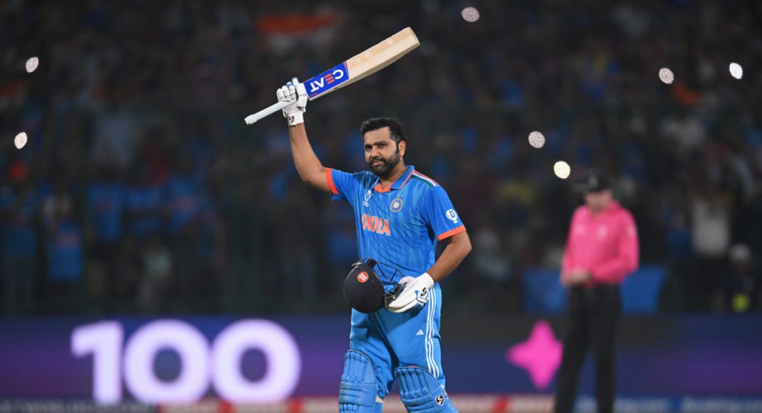 Rohit Sharma, celebrating his century against Afghanistan; Image Source; Twitter:X @BCCI