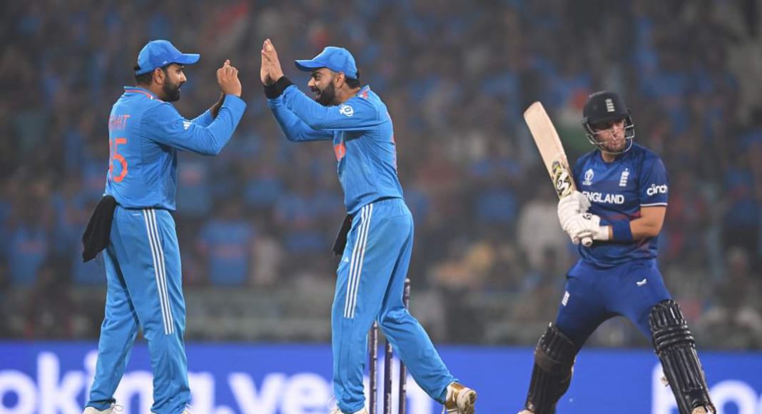 Rohit and Virat celebrate as India Beat England in World Cup 2023; Image Source; X/Twitter @BCCI