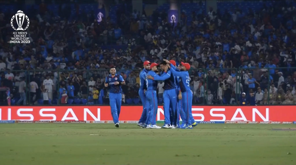 Afghanistan beat defending champions England in CWC 2023; Image Source: Screen Shot @ICC Video