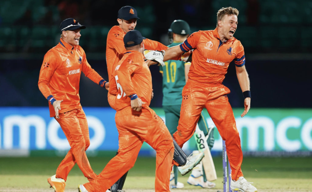 Netherlands stun South Africa with 38-run victory, causes second big upset of World Cup 4 Netherlands stun South Africa at ICC World Cup 2023; Image Source: Twitter/X @ICC