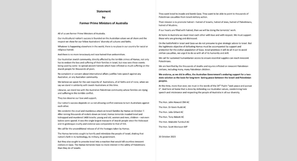 Statement by six Australian PM The Australia Today 1 1