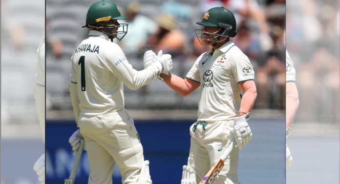 David Warner and Usman Khawaja at Perth Test; Image Source: Cricket Australia
