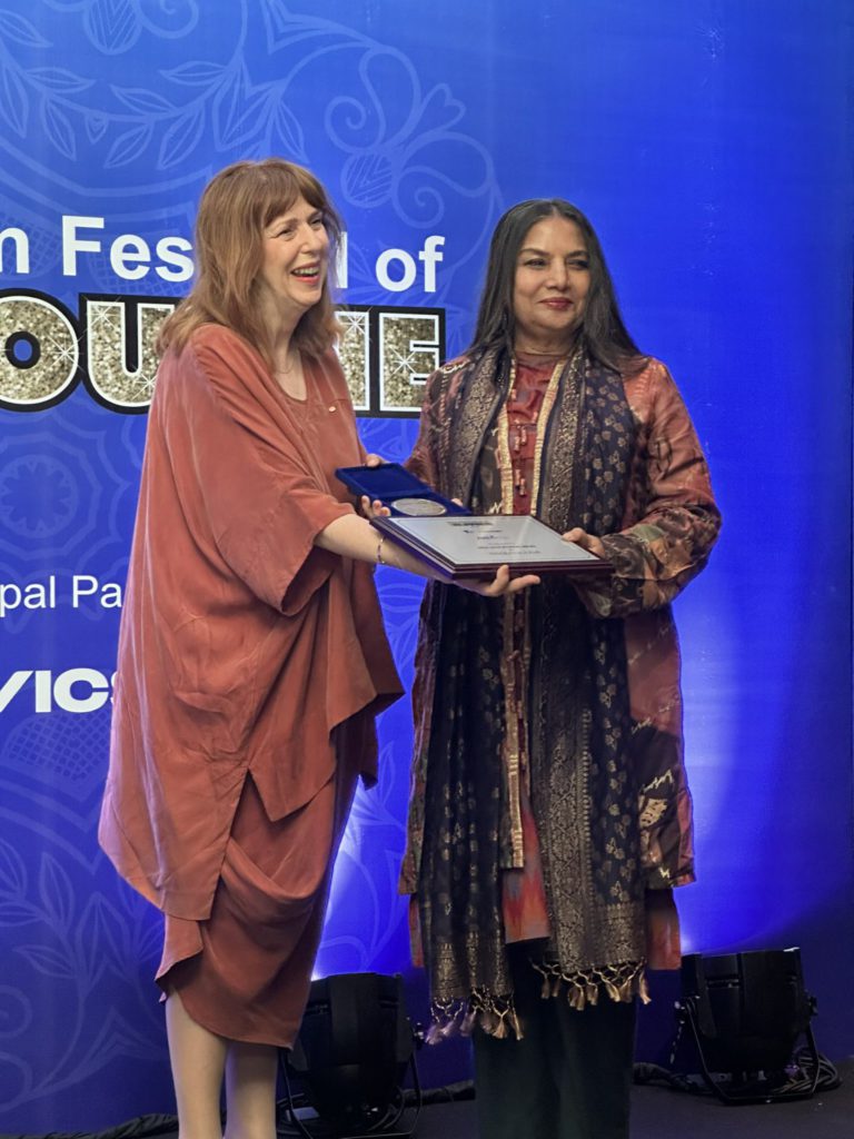 Governor of Victoria, Her Excellency Professor Margaret Gardner AC (left) Shabana Azmi (right) at IFFM 2024 dates announcement; Image Source: Supplied