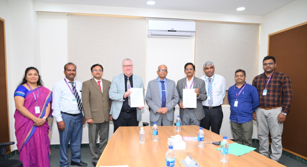 Monash University's Professor Chris Bain along with Apollo University's Professor Satyanarayana Rentala and other TAU staff for the MOU signing in Chittoor, India; Image Source: Supplied