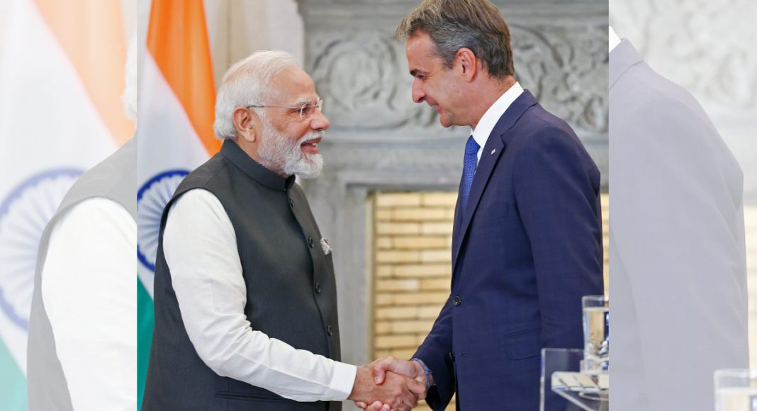 Indian PM Narendra Modi meets with PM of Greece Kyriakos Mitsotakis ; Image Source: Press Information Bureau, India
