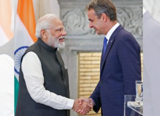 Indian PM Narendra Modi meets with PM of Greece Kyriakos Mitsotakis ; Image Source: Press Information Bureau, India
