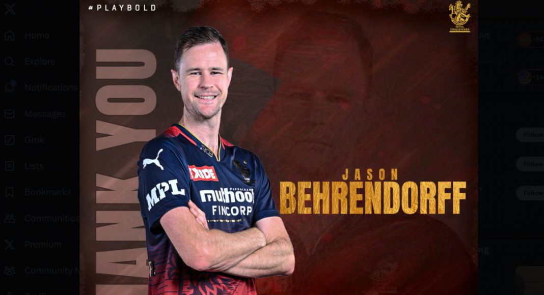 Jason Behrendorff; Image Source Banglore Royal Challengers Jason Behrendorff; Image Source Banglore Royal Challengers