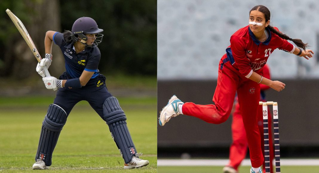 Samara Dulvin (Blue) and Hasrat Gill (Red)selected for Australian women's U19 squad; Image Source Cricket Victoria Samara Dulvin (Blue) and Hasrat Gill (Red)selected for Australian women's U19 squad; Image Source: Cricket Victoria