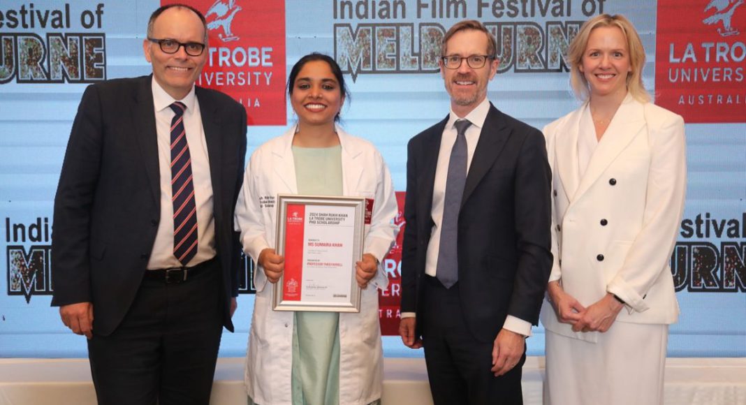 Sumaira Khan was awarded the Shah Rukh Khan La Trobe University PhD Scholarship in New Delhi Image Source Supplied