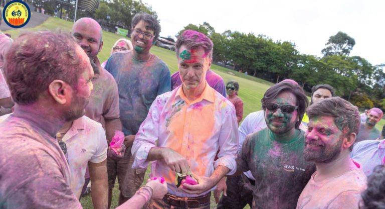 NSW Premier Chris Minns celebrates Holi as festival of colours spreads joy across Australia
