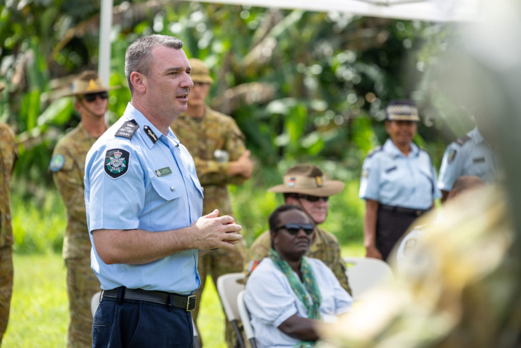 AFP Commander Heath Davies addressed public order management exercise attendees agead of NGE24 2