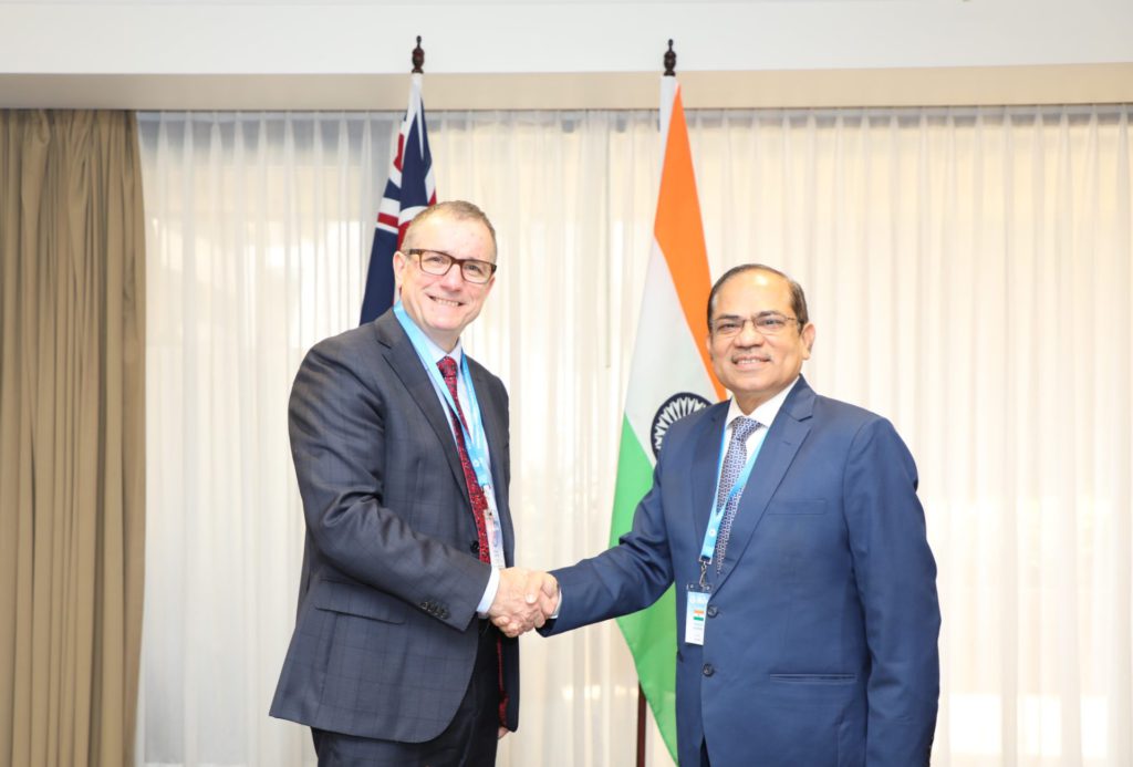 Australian Border Force (ABF) Commissioner, Michael Outram APM, and India's Central Board of Indirect Taxes and Customs Chairman, Sanjay Kumar Agarwal; Image Source: Australian Border Force