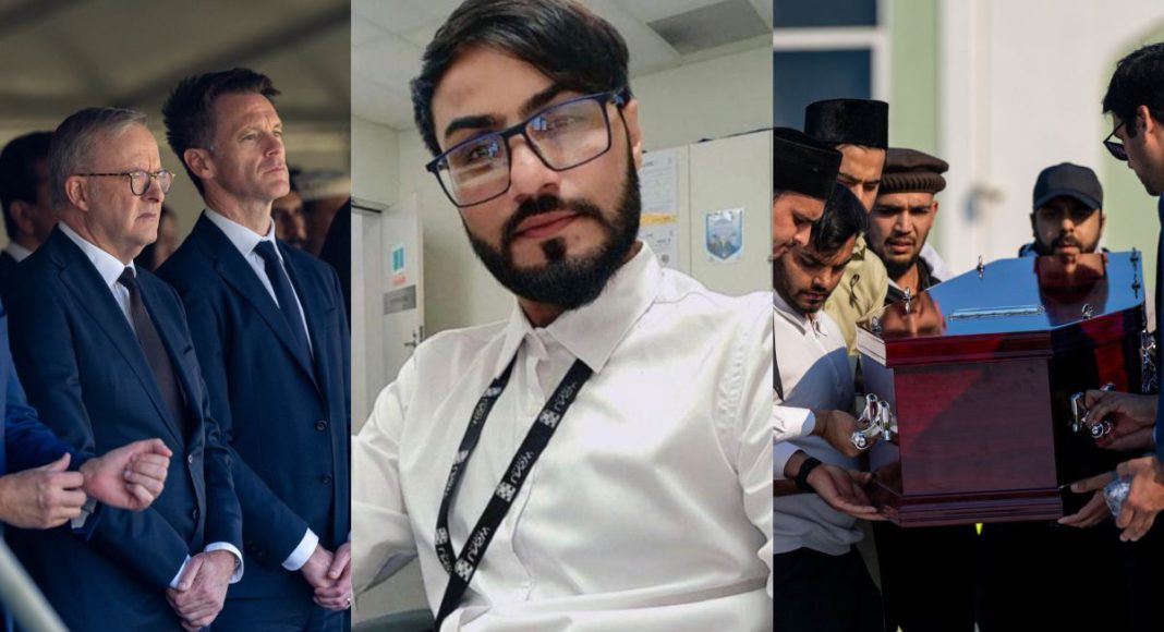 Image: Mourners gathered at the Baitul Huda mosque in Marsden Park to pay tribute to Faraz Tahir (Source: PM Albanese - X)