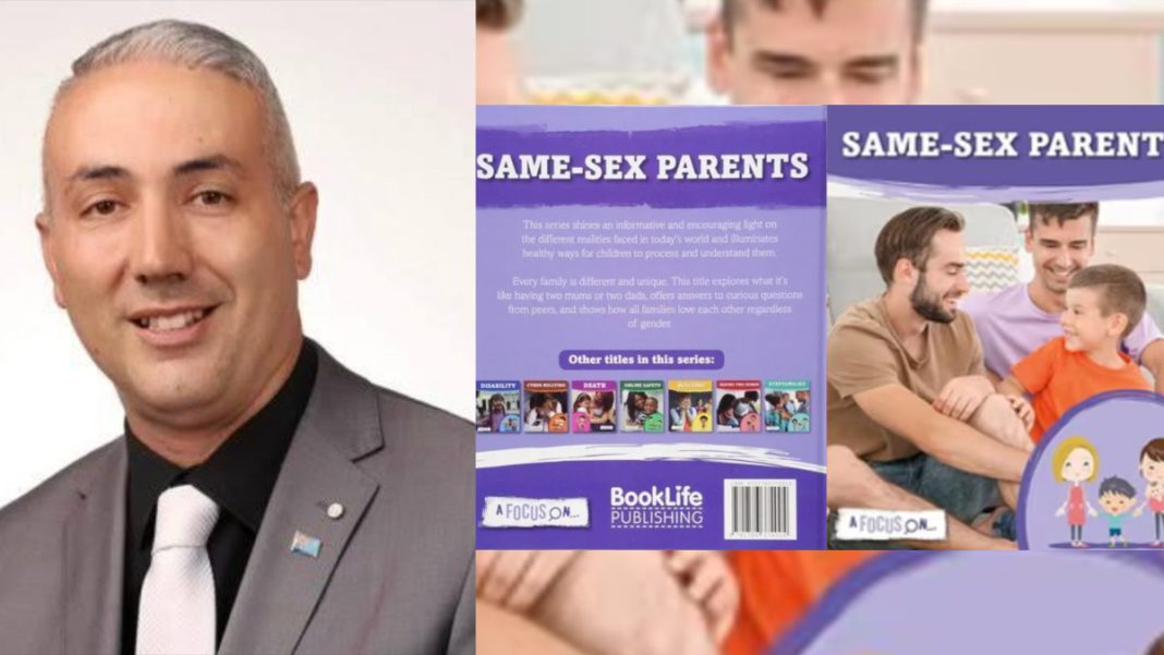 Councillor Steve Christou and banned book; Image Source @CANVA