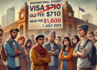 A scene depicting the significant hike in international student visa fees in Australia, effective from 1 July 2024; image Source: AI Generated by TAT Team