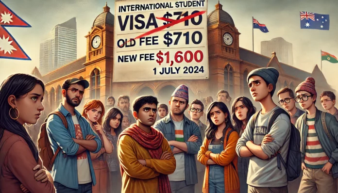 A scene depicting the significant hike in international student visa fees in Australia, effective from 1 July 2024; image Source: AI Generated by TAT Team