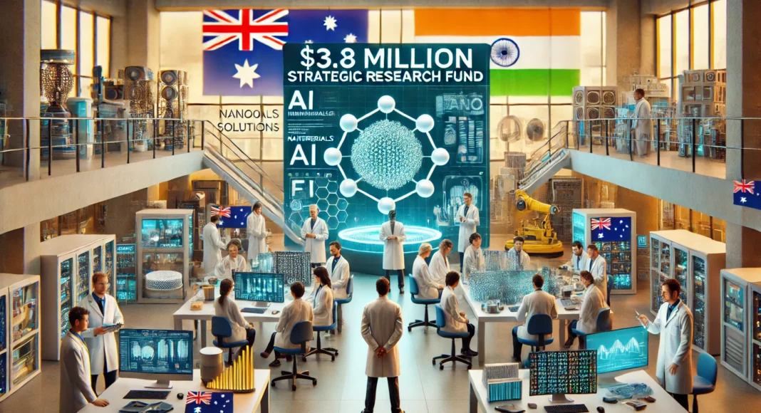 An image showing Australian and Indian researchers uniting for a $3.8 million strategic research fund. The scene should be set in a modern research lab; Image Source: AI generated by TAT team