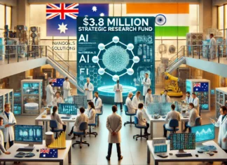 An image showing Australian and Indian researchers uniting for a $3.8 million strategic research fund. The scene should be set in a modern research lab; Image Source: AI generated by TAT team