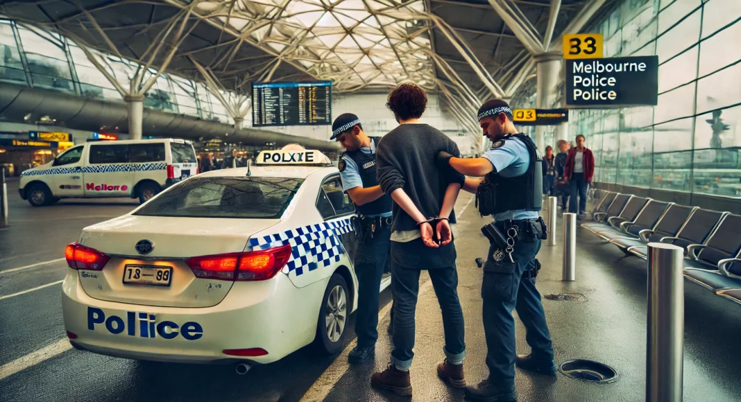Representative Image created by AI; A tense scene at an airport showing a Melbourne taxi driver being arrested by police officers just moments before boarding a flight.