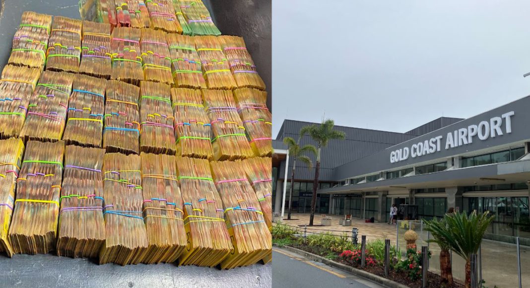 Image: $830,000 in cash found at Gold Coast Airport (Source: AFP)