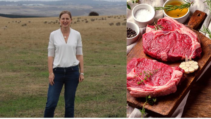 Image: Agriculture Minister Julie Collins (Source: X) and Representative image: Red meat (Source: CANVA)