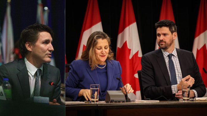 Image: Justin Trudeau, Chrystia Freeland and Sean Fraser (Source: X)