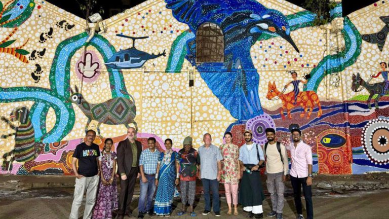 Australian Aboriginal and Indian Bhil artists create magic on Mumbai’s walls