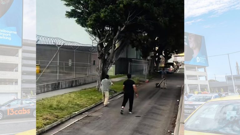 Gully cricket comes alive at Melbourne Airport as taxi drivers pass time