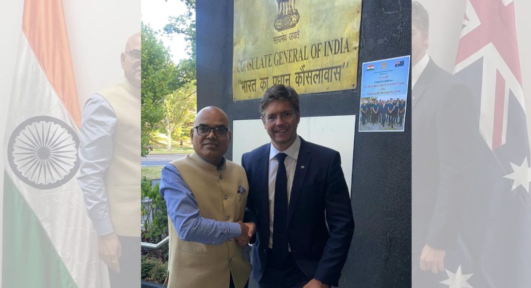 Image: Lord Mayor of Melbourne Nicholas Reece joined Consul General Dr Sushil Kumar at the Consulate to congratulate the Australian Men’s Cricket Team for winning the Boxing Day Test (Source: Facebook - CGI Melbourne)