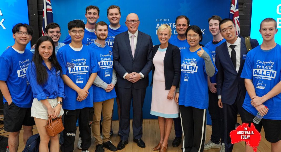 Peter Dutton at Katie Allen's election launch- Image Source; Liberal Party Handout