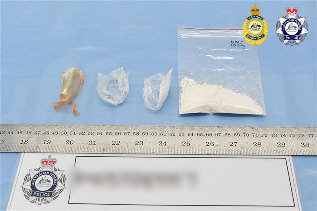 Two men caught smuggling heroin in their stomachs at Perth Airport 1 Substance extracted from a pellet 1