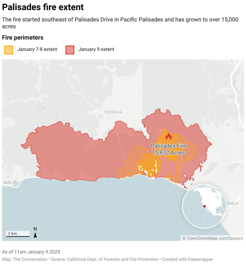 palisades fire extent 1