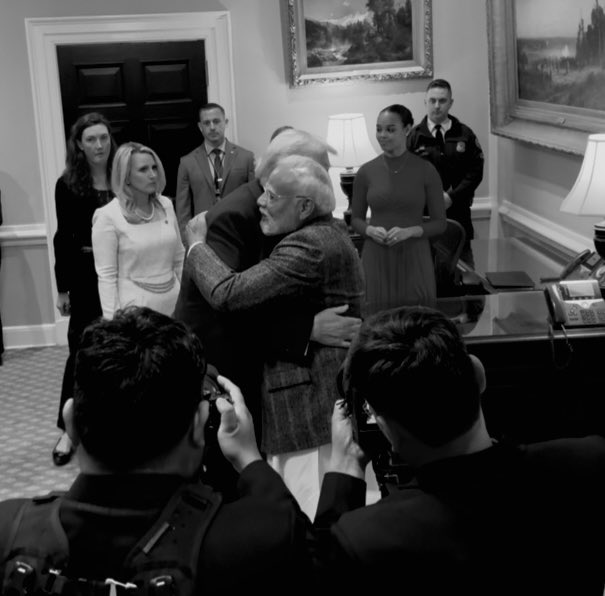 Modi -Trump hug: (Pic: Dan Scavino, White House Account/X)