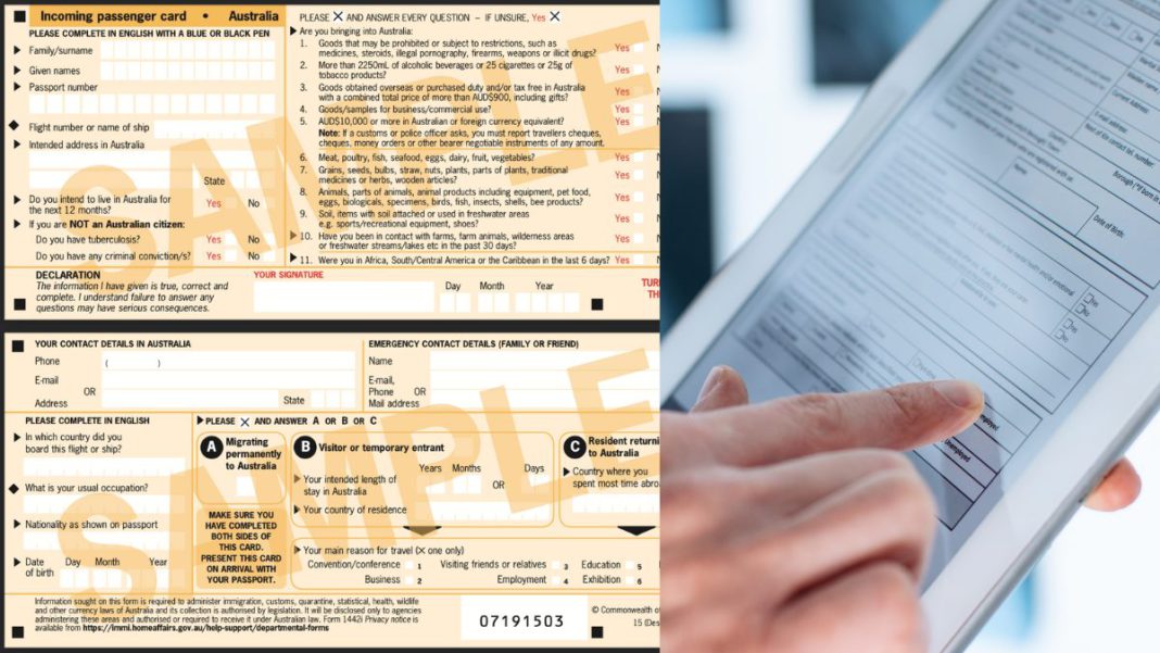 Incoming passenger card; Image Source- CANVA and The Australia Today