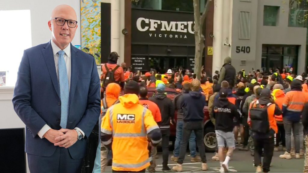 Peter Dutton and CFMEU- Image Source- Supplied and Canva