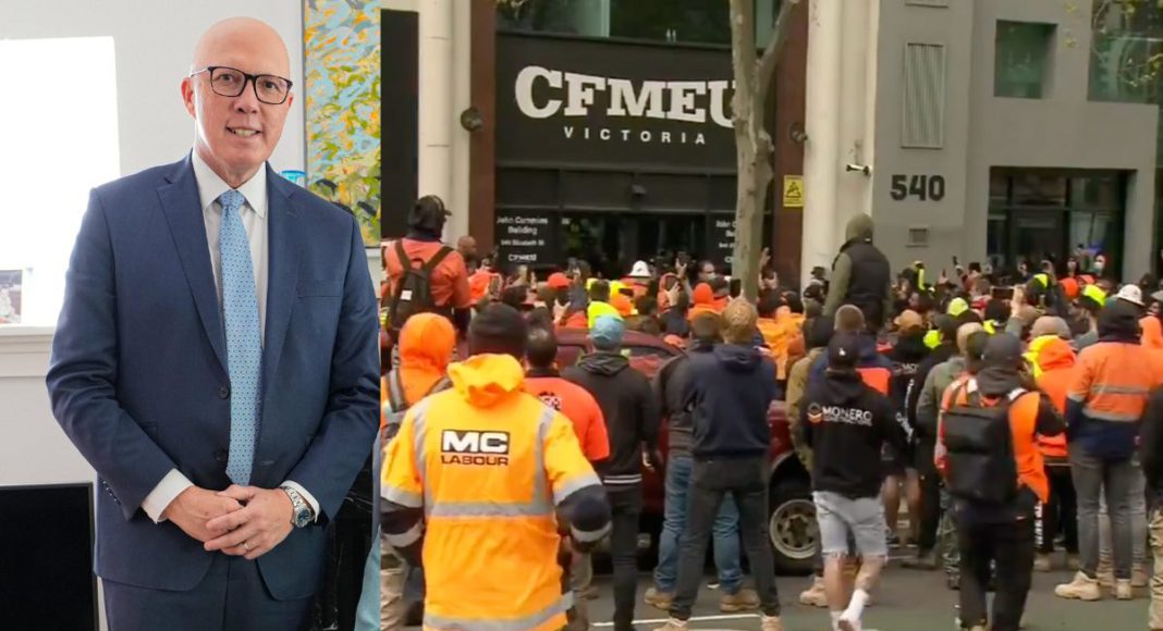 Peter Dutton and CFMEU- Image Source- Supplied and Canva
