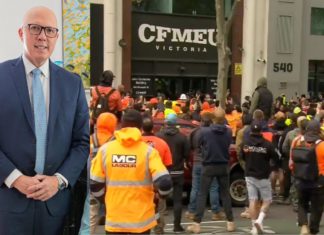 Peter Dutton and CFMEU- Image Source- Supplied and Canva