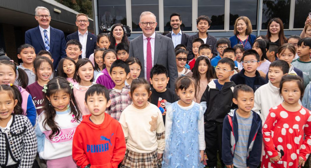 PM Anthony Albanese announcing Language school funding; Image Source- Labor Party Handout