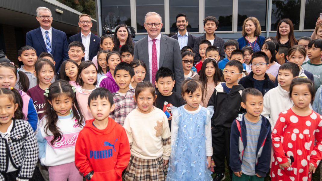 PM Anthony Albanese announcing Language school funding; Image Source- Labor Party Handout