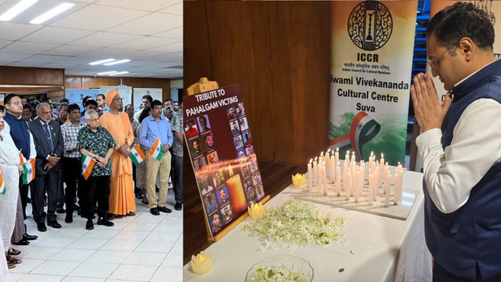 Image: Members of the Indian diaspora and friends from Fiji gathered at the High Commission of India in Suva to pay heartfelt floral tributes and solemnly remember the innocent victims of the tragic terrorist attack in Pahalgam, Kashmir (Source: Facebook - Indian High Commission in Fiji)