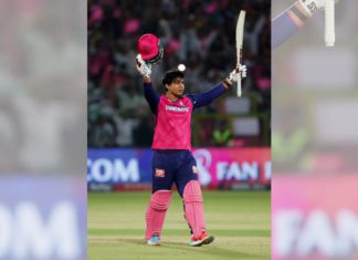 aipur, Apr 28 (ANI): Rajasthan Royals' Vaibhav Suryavanshi is embraced by Gujarat Titans' Sai Kishore as he walks back to the pavilion after scoring a record-breaking century during their IPL 2025 match, at Sawai Mansingh Stadium, in Jaipur on Monday. (ANI Photo)