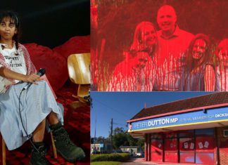 Aahana Nag and Vandalised Petter Dutton's office ; Image Source Move Beyond Coal Brisbane and The Australia Today