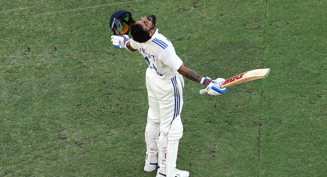 Perth [Australia], Nov 24 (ANI): India's Virat Kohli celebrates his century during Day 3 of the first Test match against Australia in the Border Gavaskar Trophy, at Perth Stadium, in Perth on Sunday. (ANI Photo)