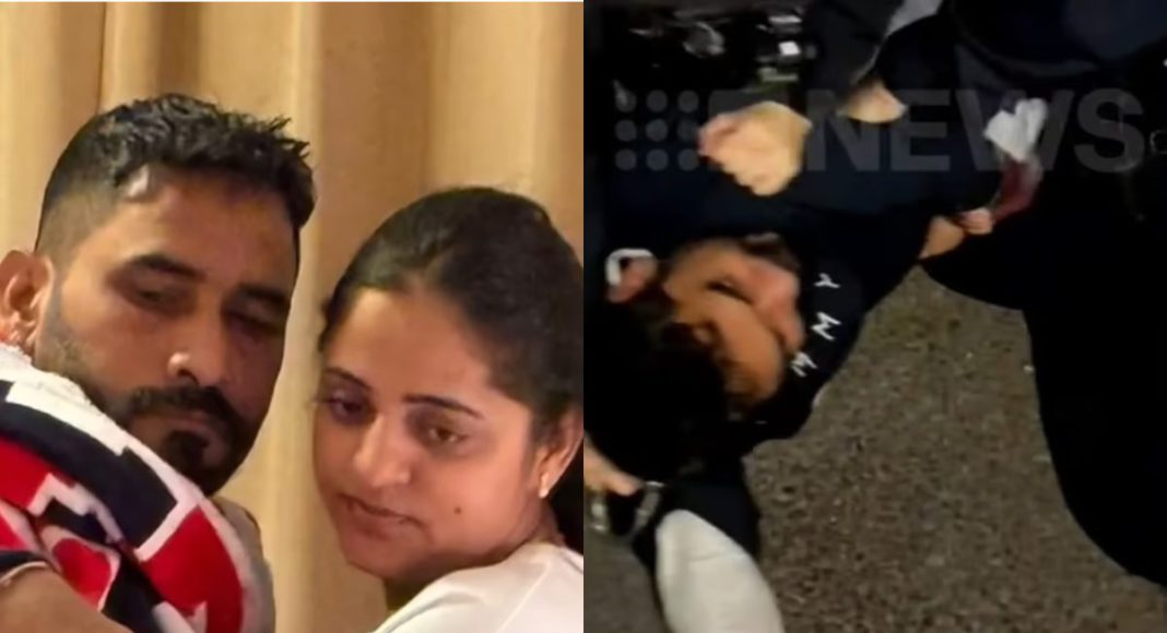 Image: Gaurav Kundi being forced onto Payneham Road by South Australia Police (Source: Nine News)