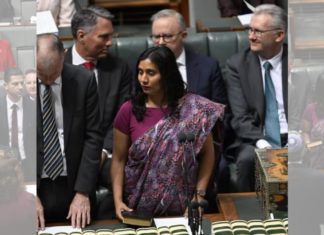 Australian Indigenous art meets Indian tradition in Zaneta Mascarenhas MP’s sari statement
