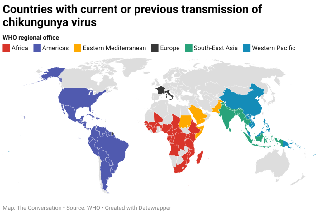 countries with current or previous transmission of chikungunya virus 1