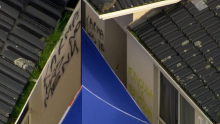 “Karma is not a menu” graffiti at Melbourne home where pregnant woman and decapitated man found dead