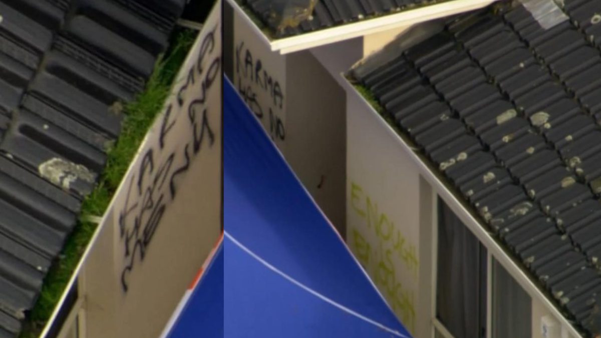 “Karma is not a menu” graffiti at Melbourne home where pregnant woman and decapitated man found dead 1 Copy of Untitled 1200 x 675 px 17 1